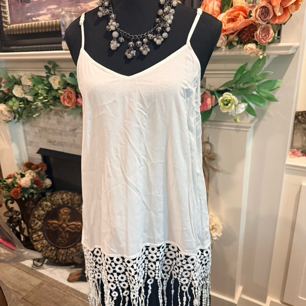 Umgee White Crochet Fringe Cami Tank